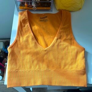 Garage ribbed low v neck top orange